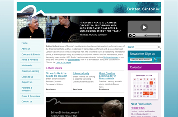 Screenshot of the Britten Sinfonia website