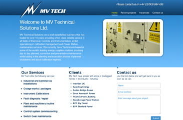 Screenshot of the MV Technical Solutions Ltd website
